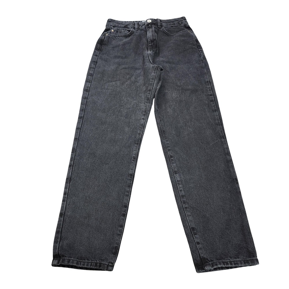 Zara Mom Jeans Womens 4 Gray Charcoal Wash High Rise Relaxed Tapered Denim 26x28